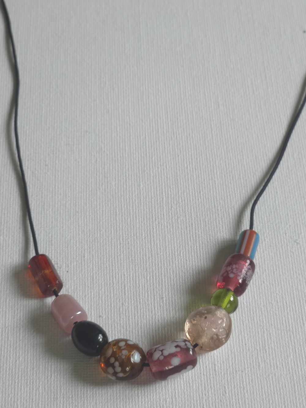 Vintage Murano Style Art Glass Bead Necklace Black Cord‎ Lampwork Millefiori